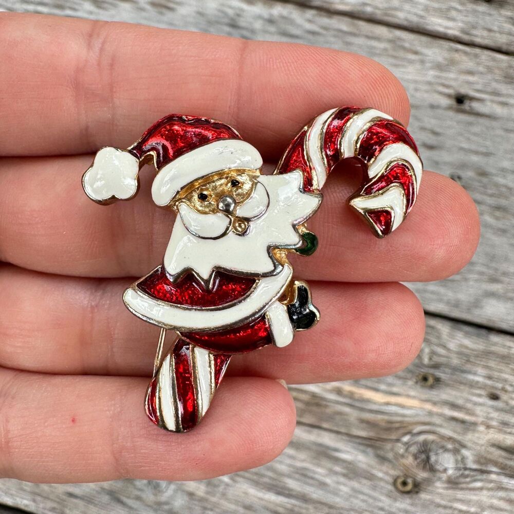 Santa Riding Candy Cane Brooch Funny Christmas Brooch Christmas Gift Funny
